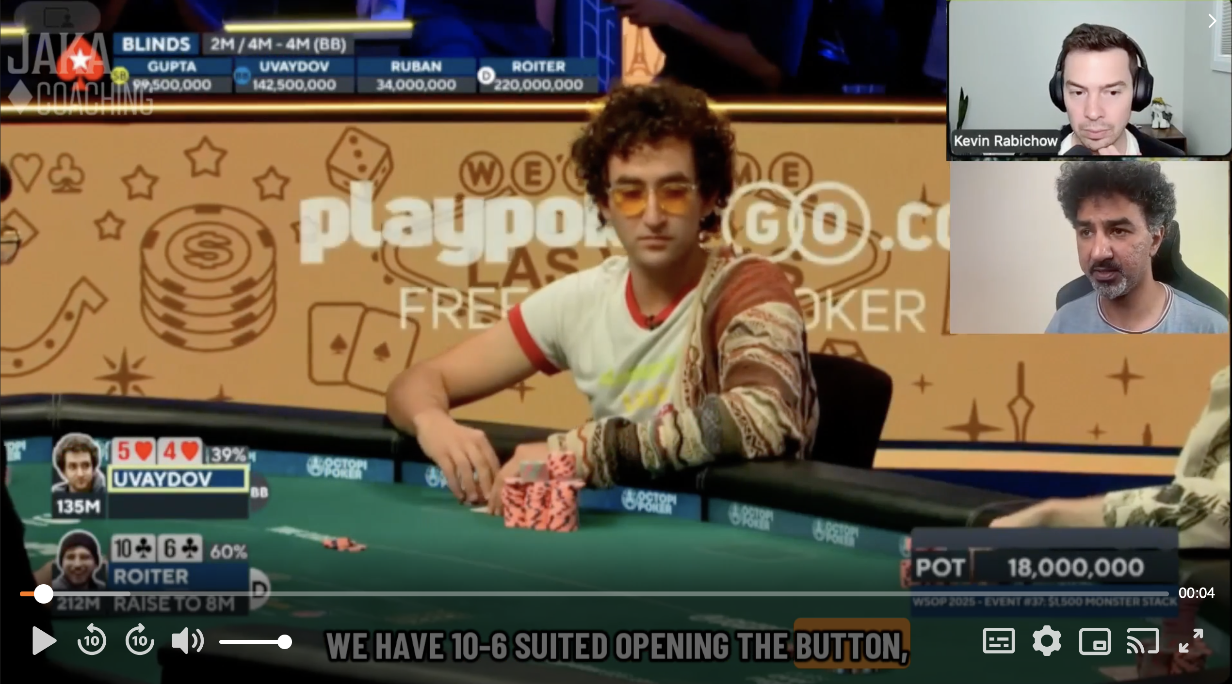 Kevin Rabichow and Faraz Jaka reviewing a WSOP final-table hand